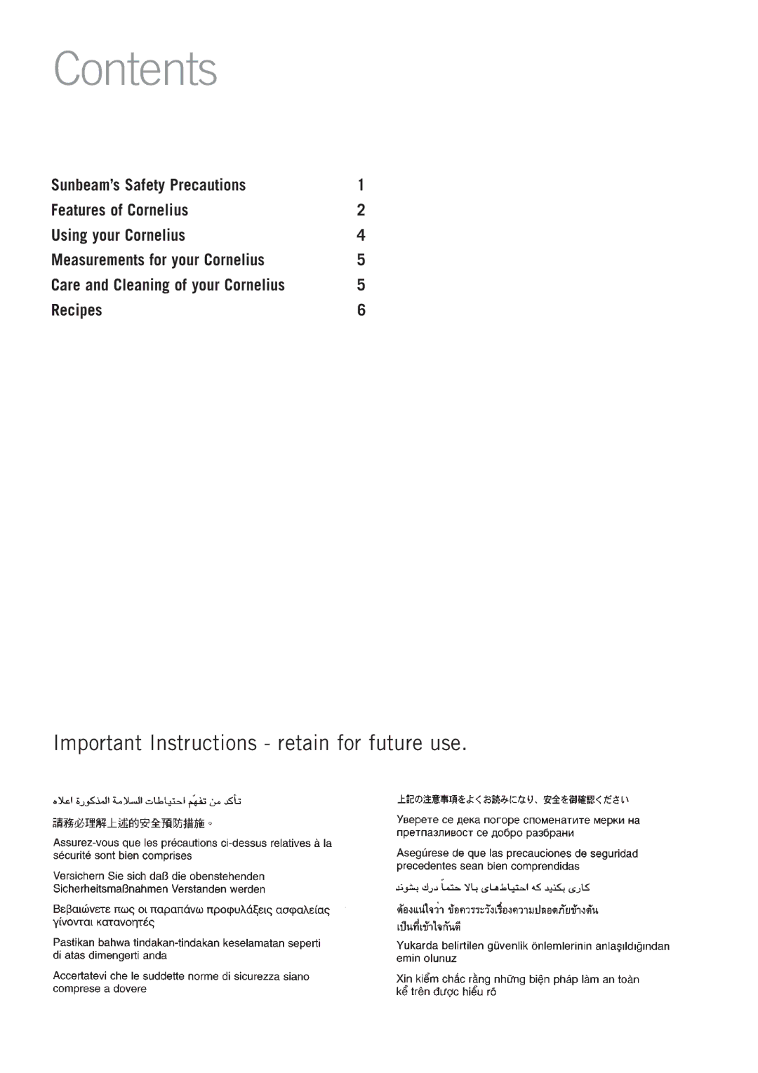 Sunbeam CP4500 manual Contents 