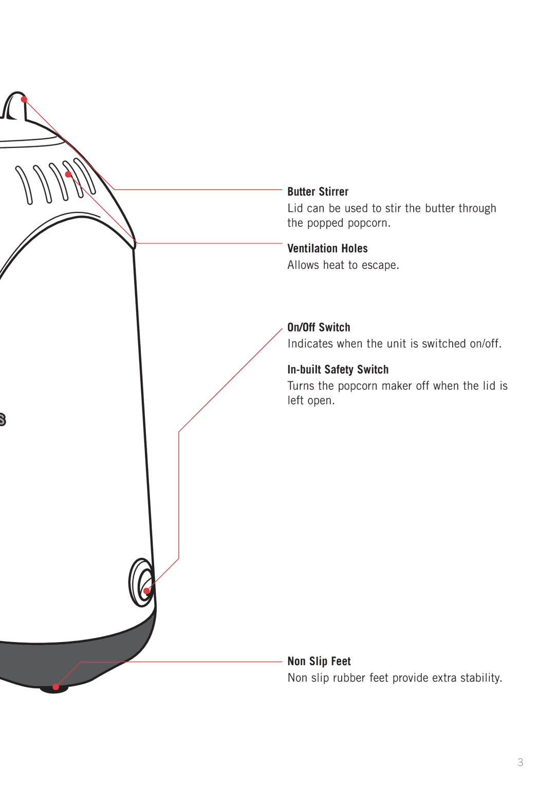 Sunbeam CP4500 manual Butter Stirrer, Ventilation Holes, On/Off Switch, In-built Safety Switch, Non Slip Feet 