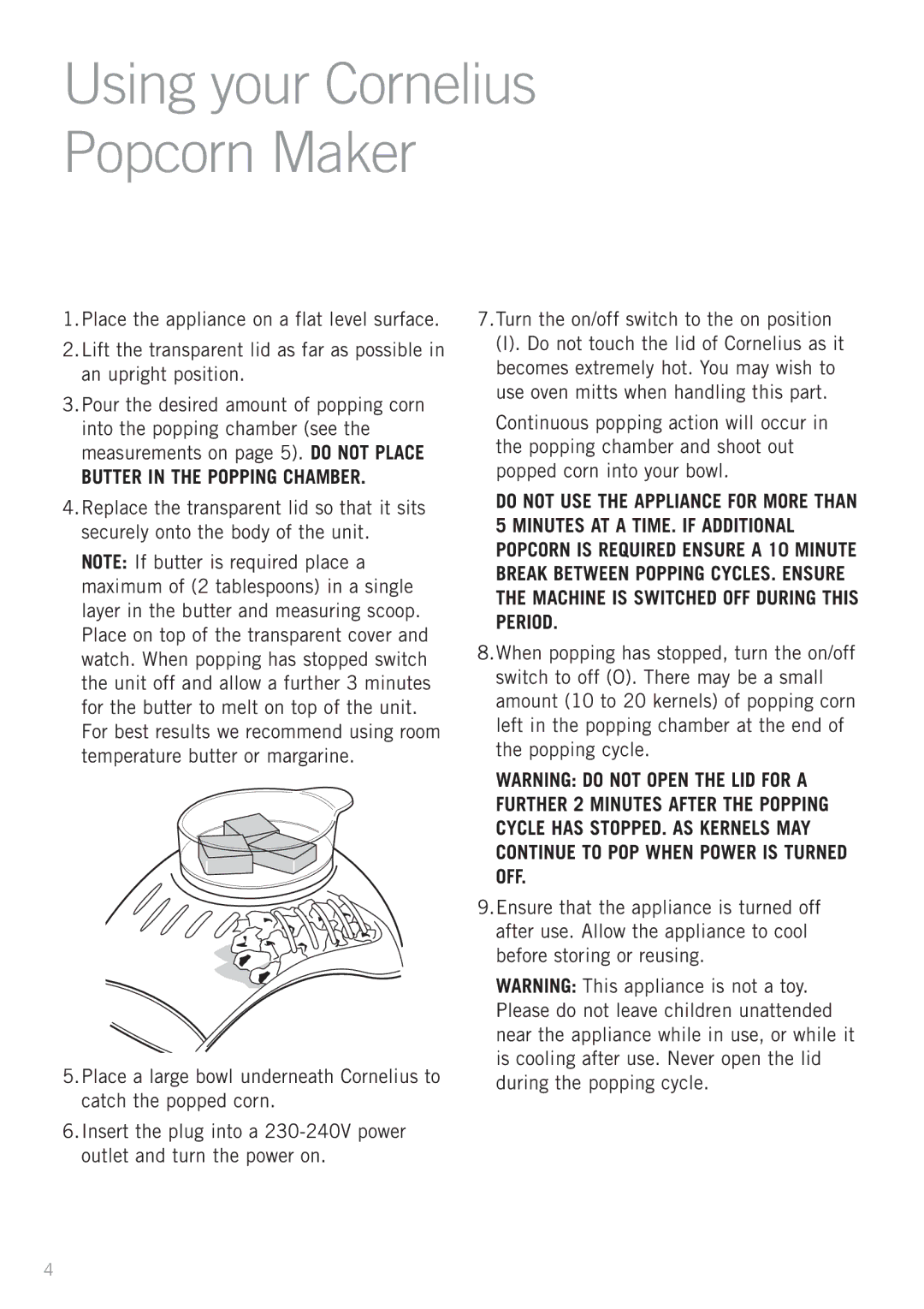 Sunbeam CP4500 manual Using your Cornelius Popcorn Maker 