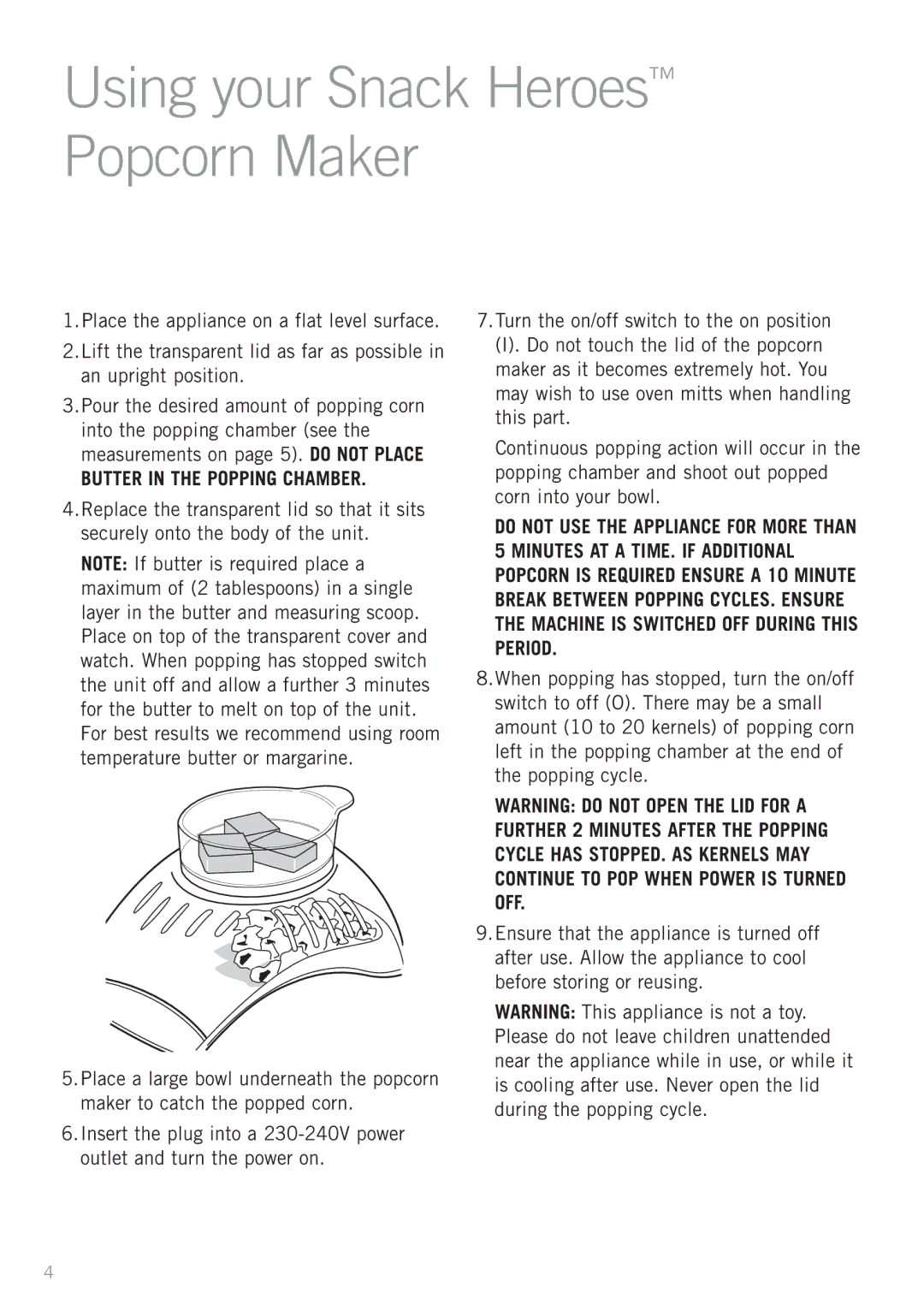 Sunbeam CP4500A manual Using your Snack Heroes Popcorn Maker 