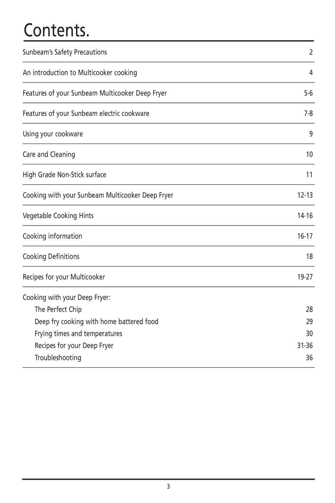 Sunbeam DF4400 manual Contents 