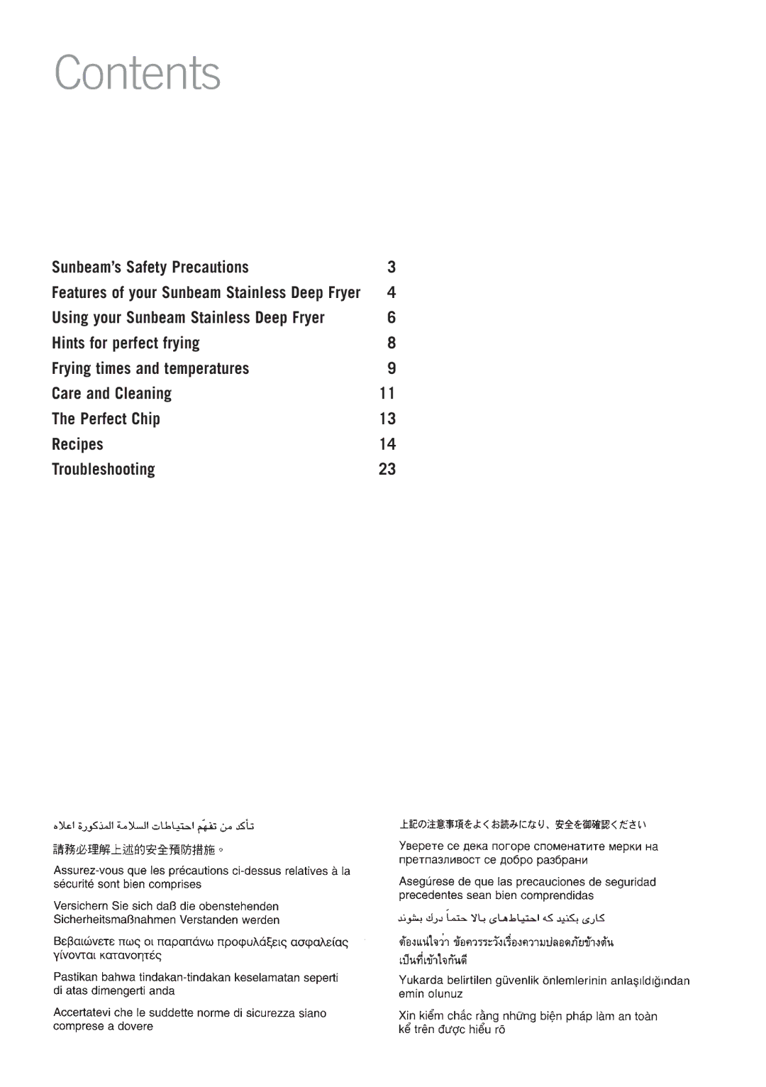 Sunbeam DF6300 manual Contents 