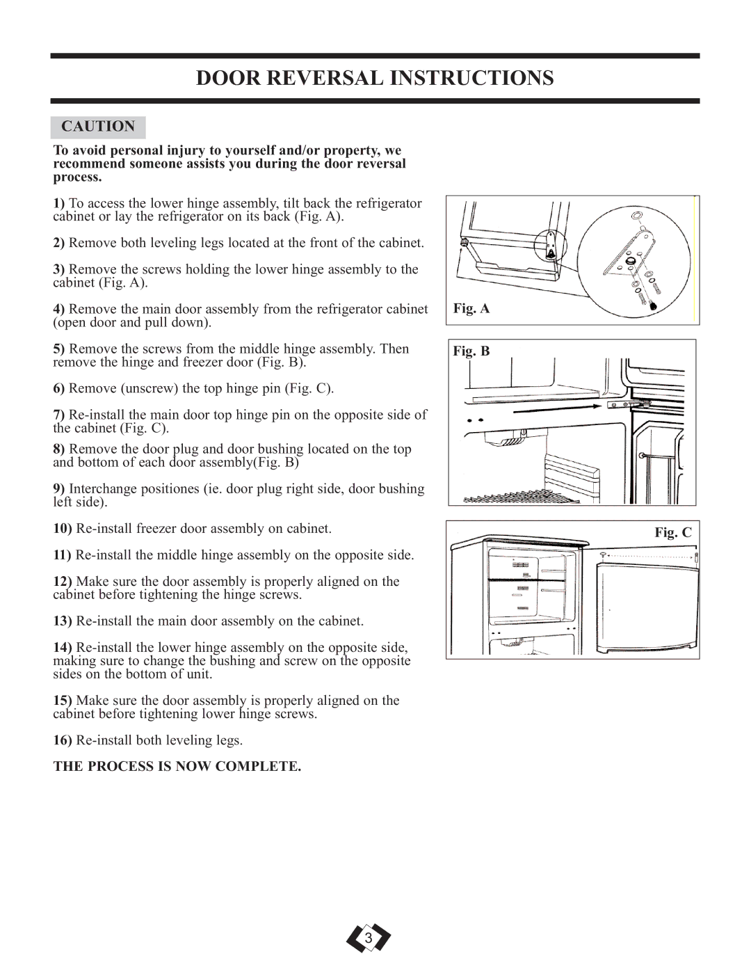 Sunbeam DFF258BLSSB installation instructions Door Reversal Instructions, Process is NOW Complete 