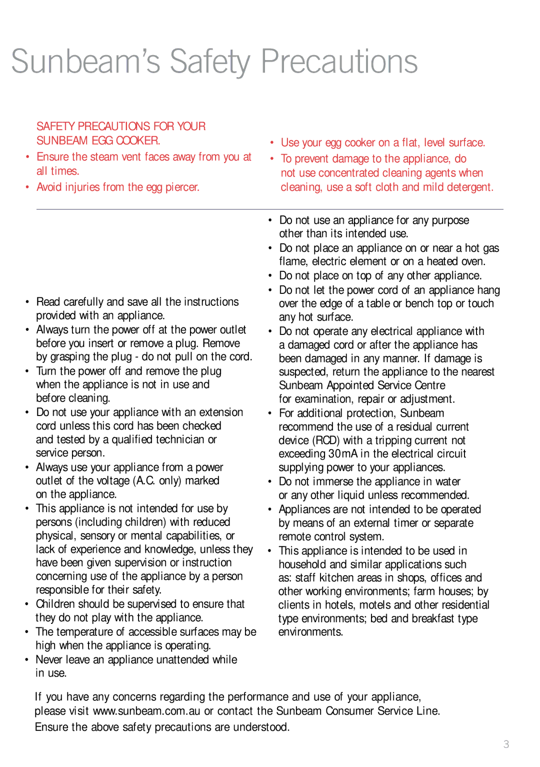 Sunbeam EC1300 manual Sunbeam’s Safety Precautions, For examination, repair or adjustment 