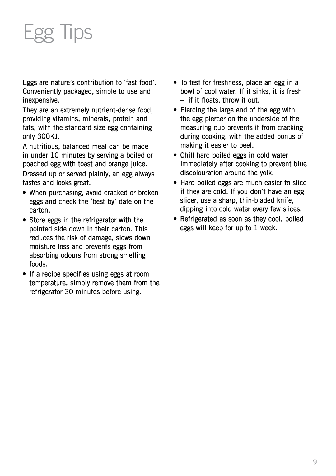Sunbeam EC1300 manual Egg Tips 