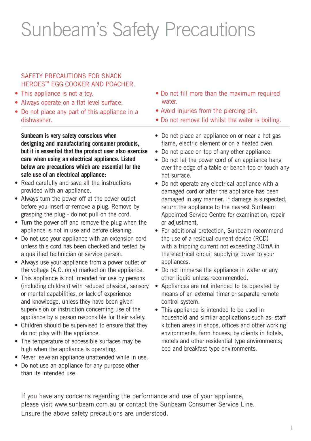 Sunbeam EC4000 manual Sunbeam’s Safety Precautions 