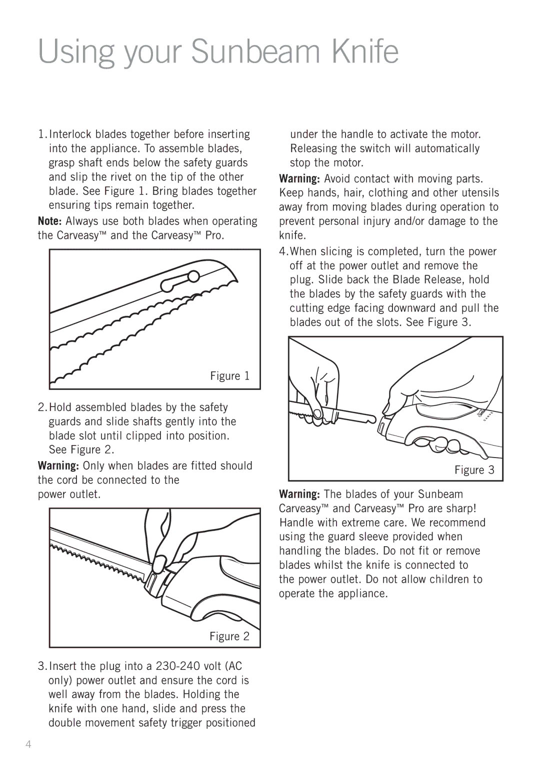 Sunbeam EK3800, EK5600 manual Using your Sunbeam Knife, See Figure Power outlet 