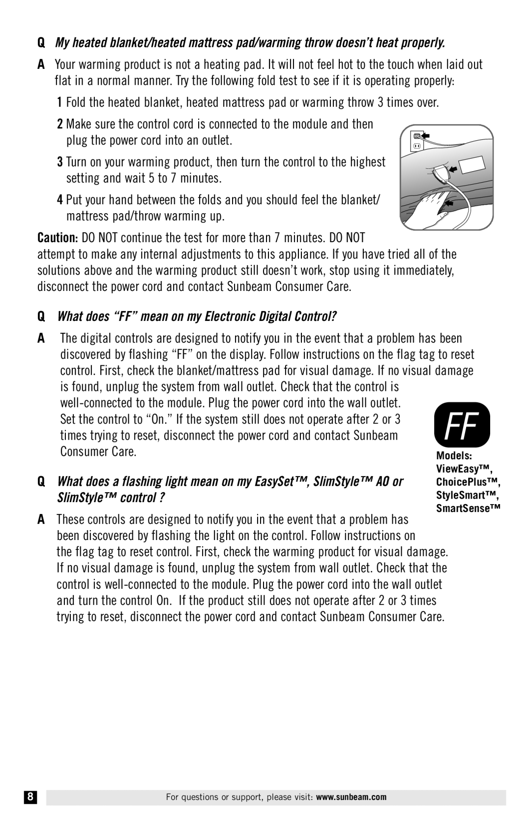 Sunbeam Electric Heater manual What does FF mean on my Electronic Digital Control? 