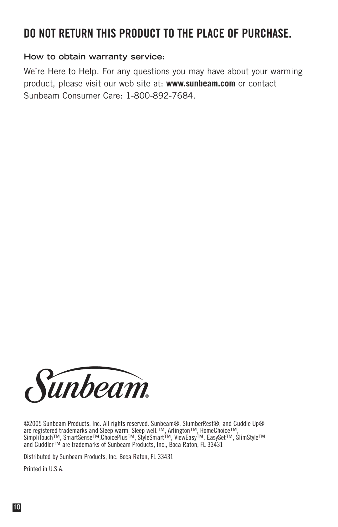 Sunbeam Electric Heater manual Do not Return this Product to the Place of Purchase, How to obtain warranty service 