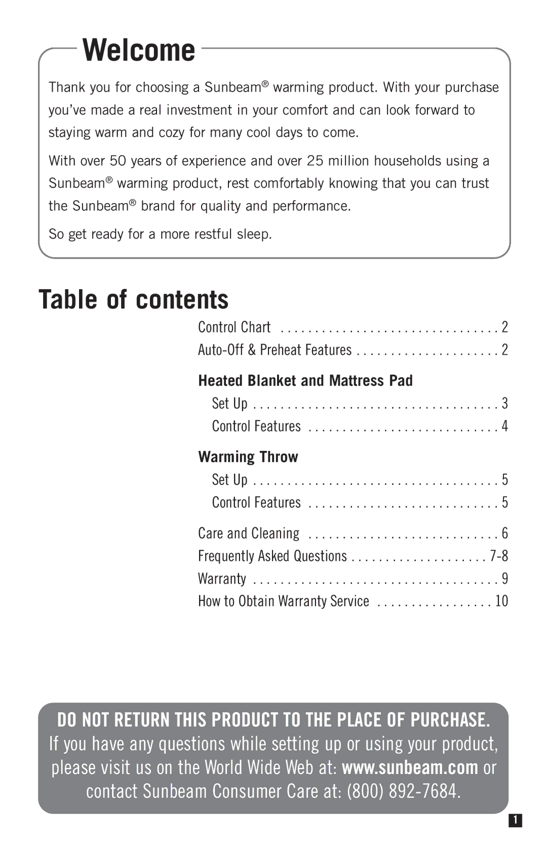 Sunbeam Electric Heater manual Welcome 