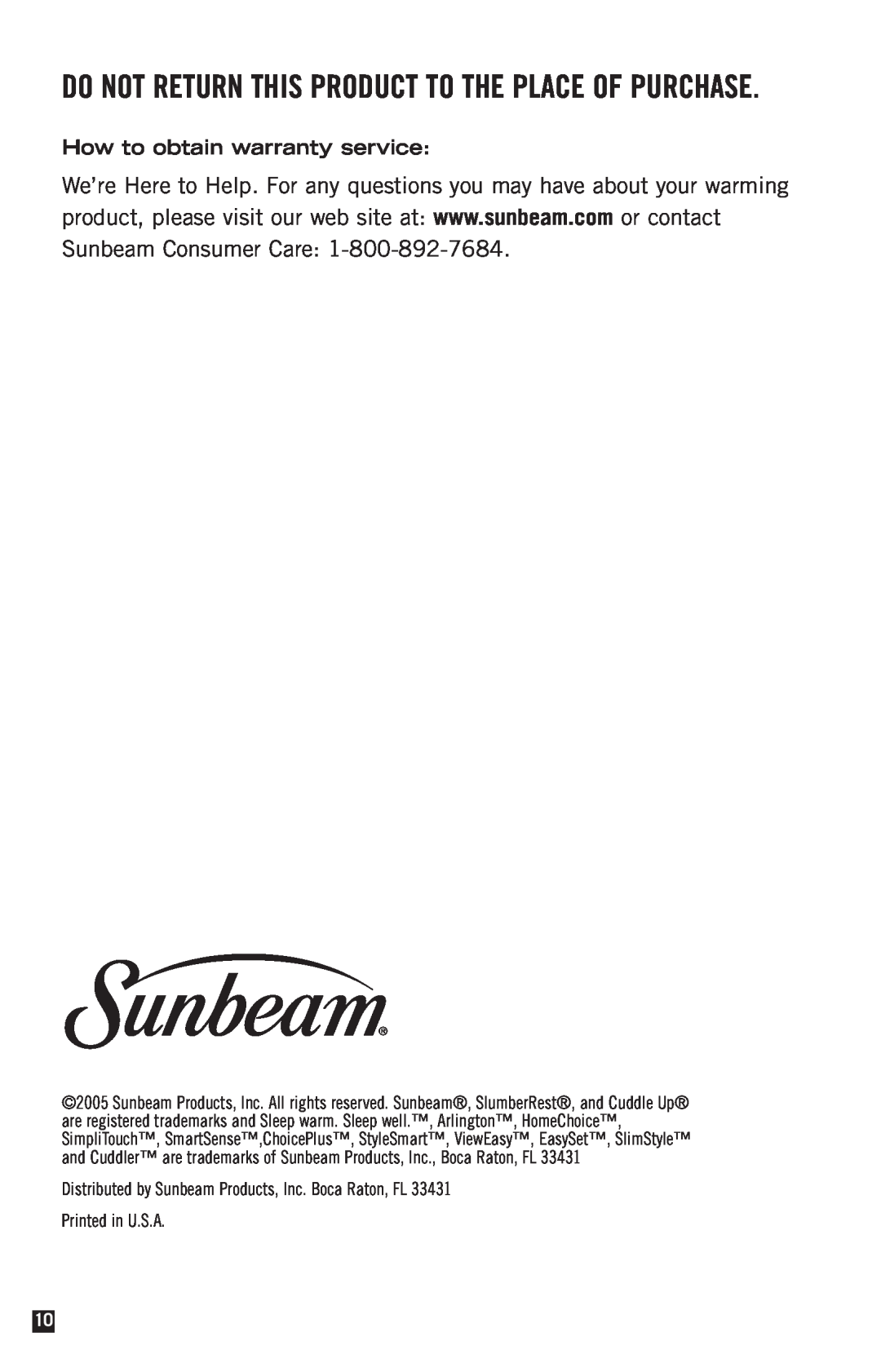 Sunbeam Electric Heater manual How to obtain warranty service 