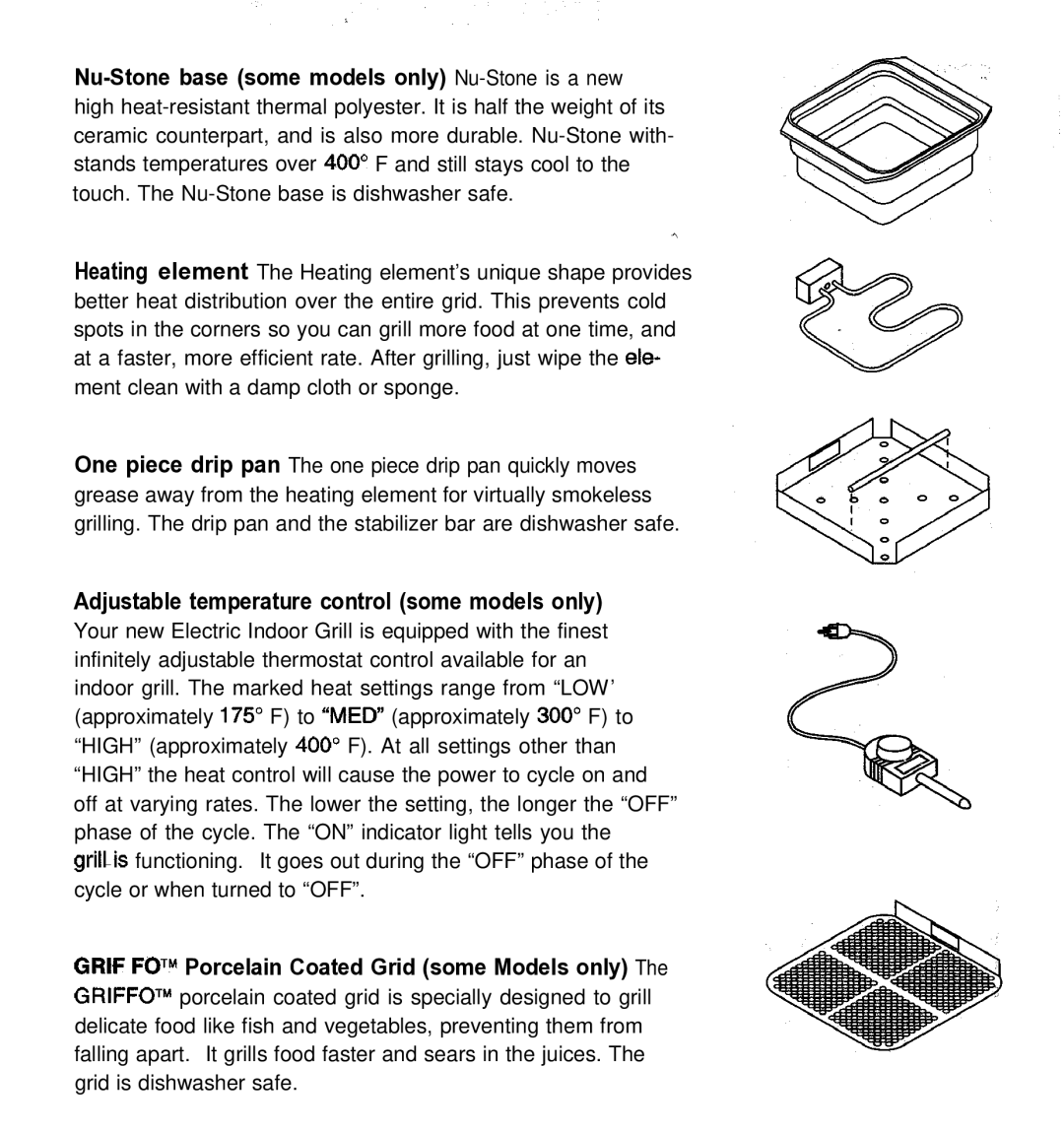 Sunbeam Electric Indoor Grills manual Adjustable temperature control some models only 