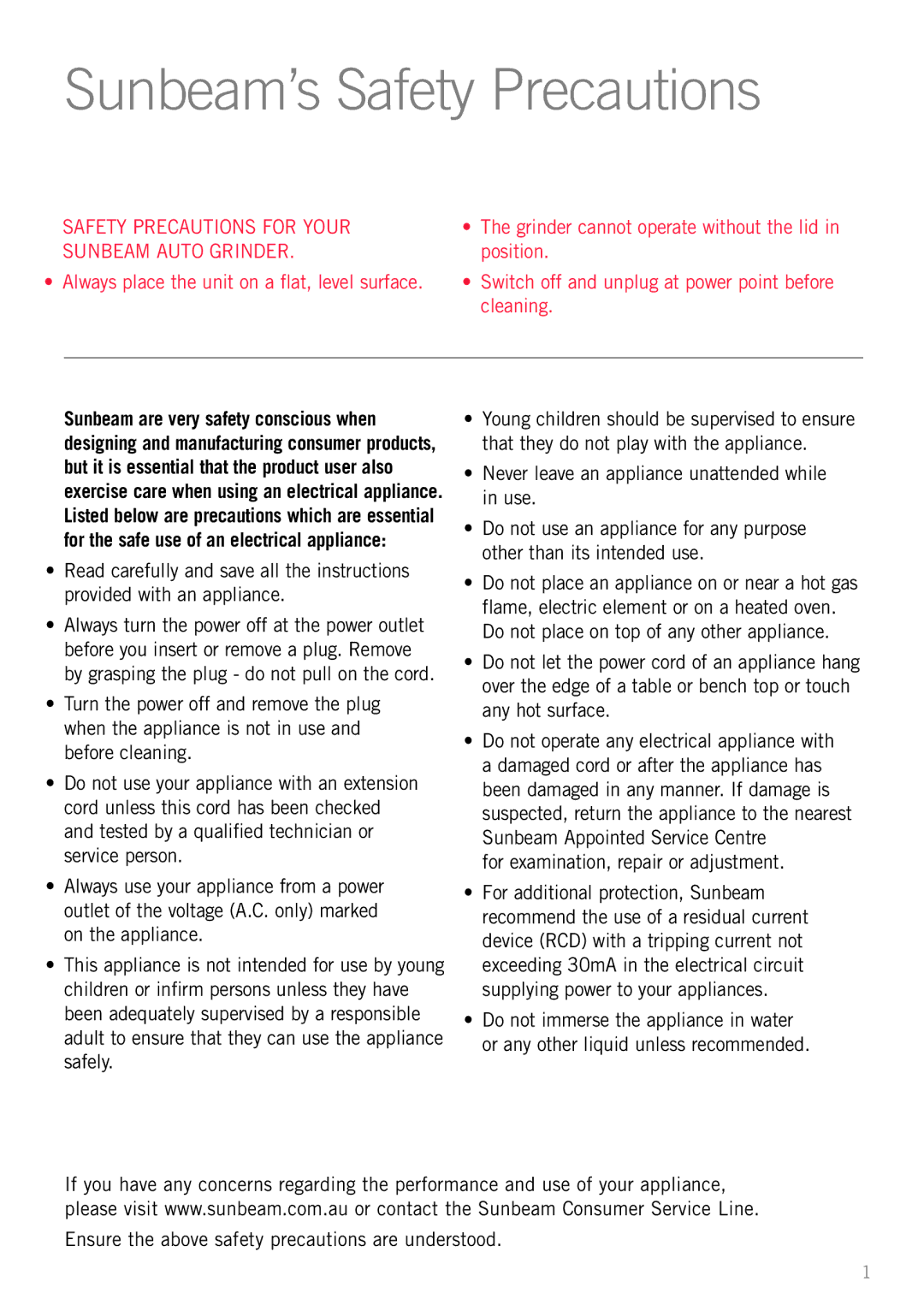 Sunbeam EM0415 manual Sunbeam’s Safety Precautions, For examination, repair or adjustment 