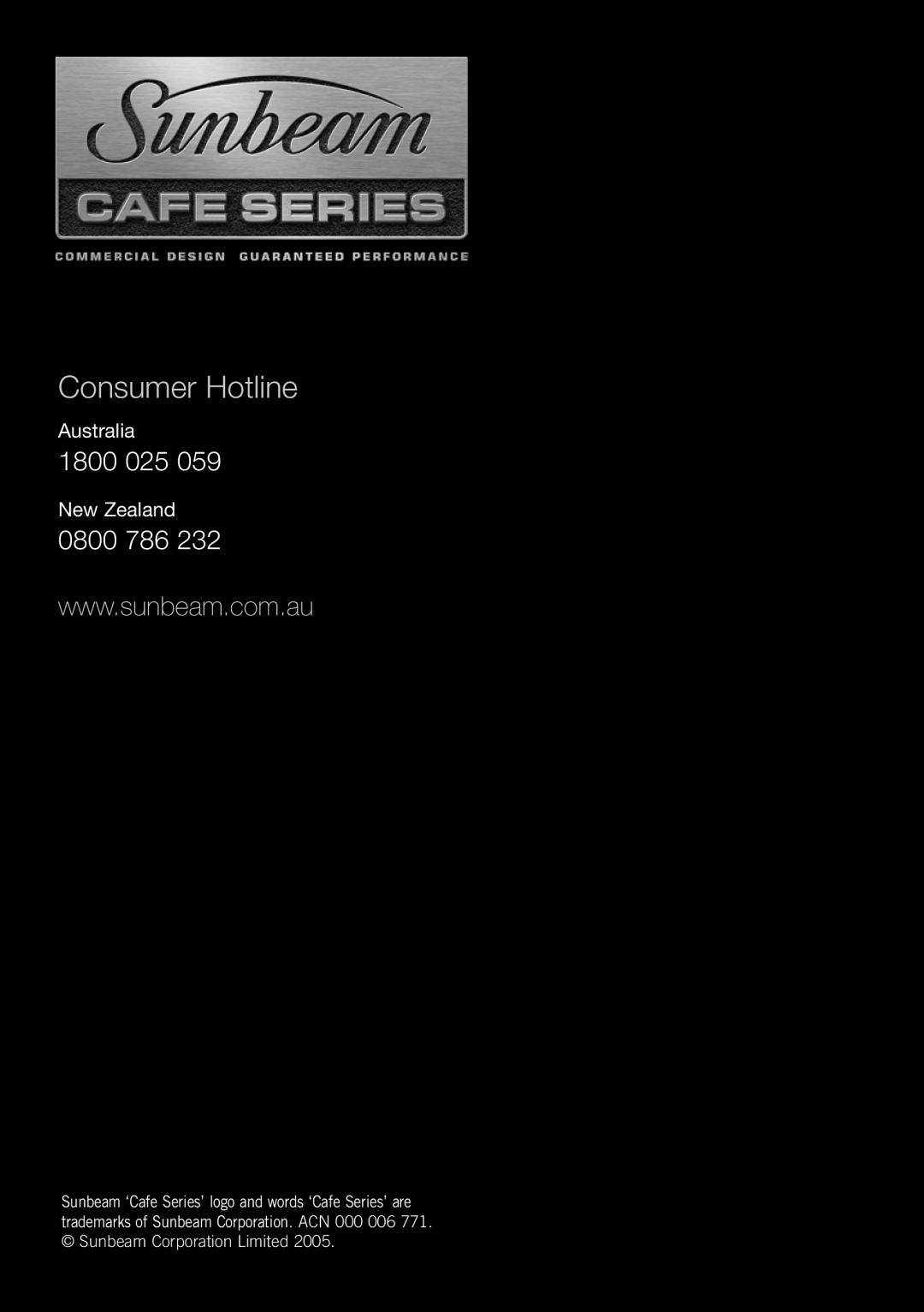 Sunbeam EM0480 manual Consumer Hotline, 1800, 0800, Australia, New Zealand 