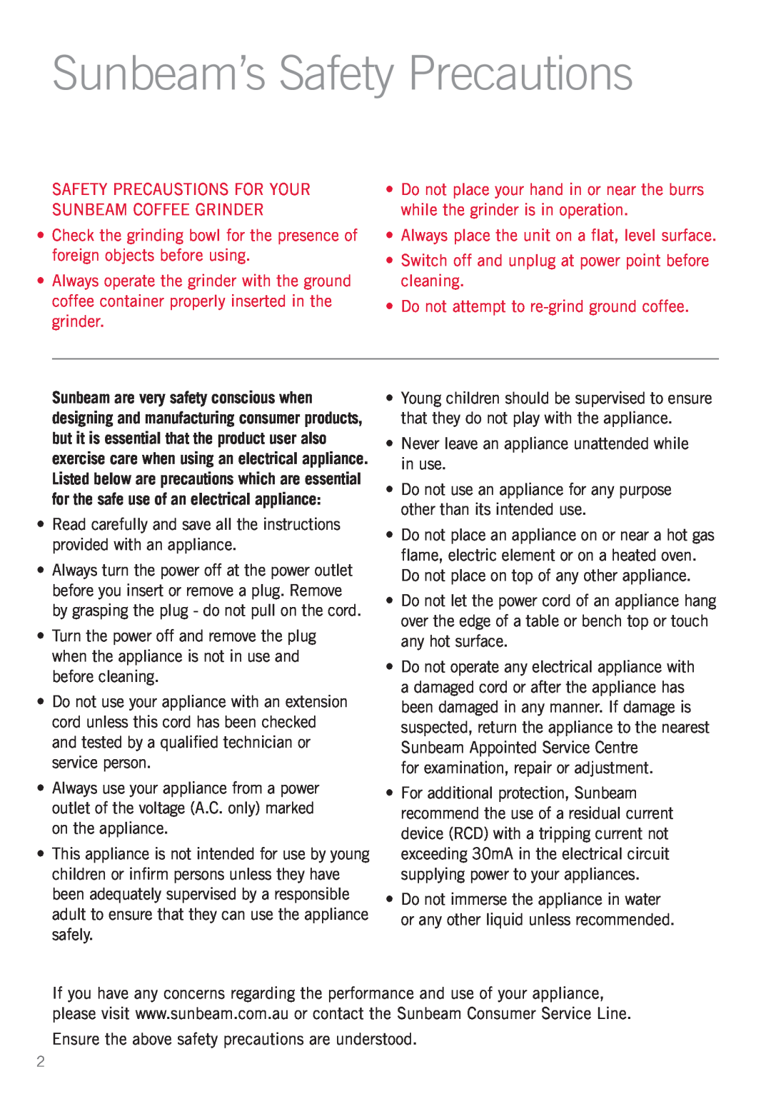 Sunbeam EM0480 manual Sunbeam’s Safety Precautions 