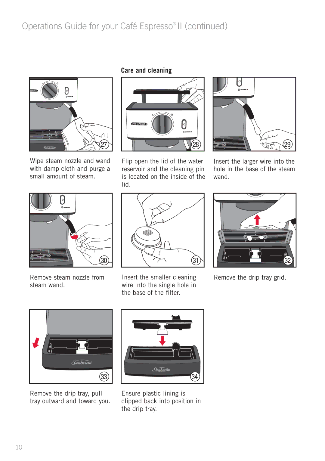 Sunbeam EM3820 manual Remove the drip tray, pull tray outward and toward you 