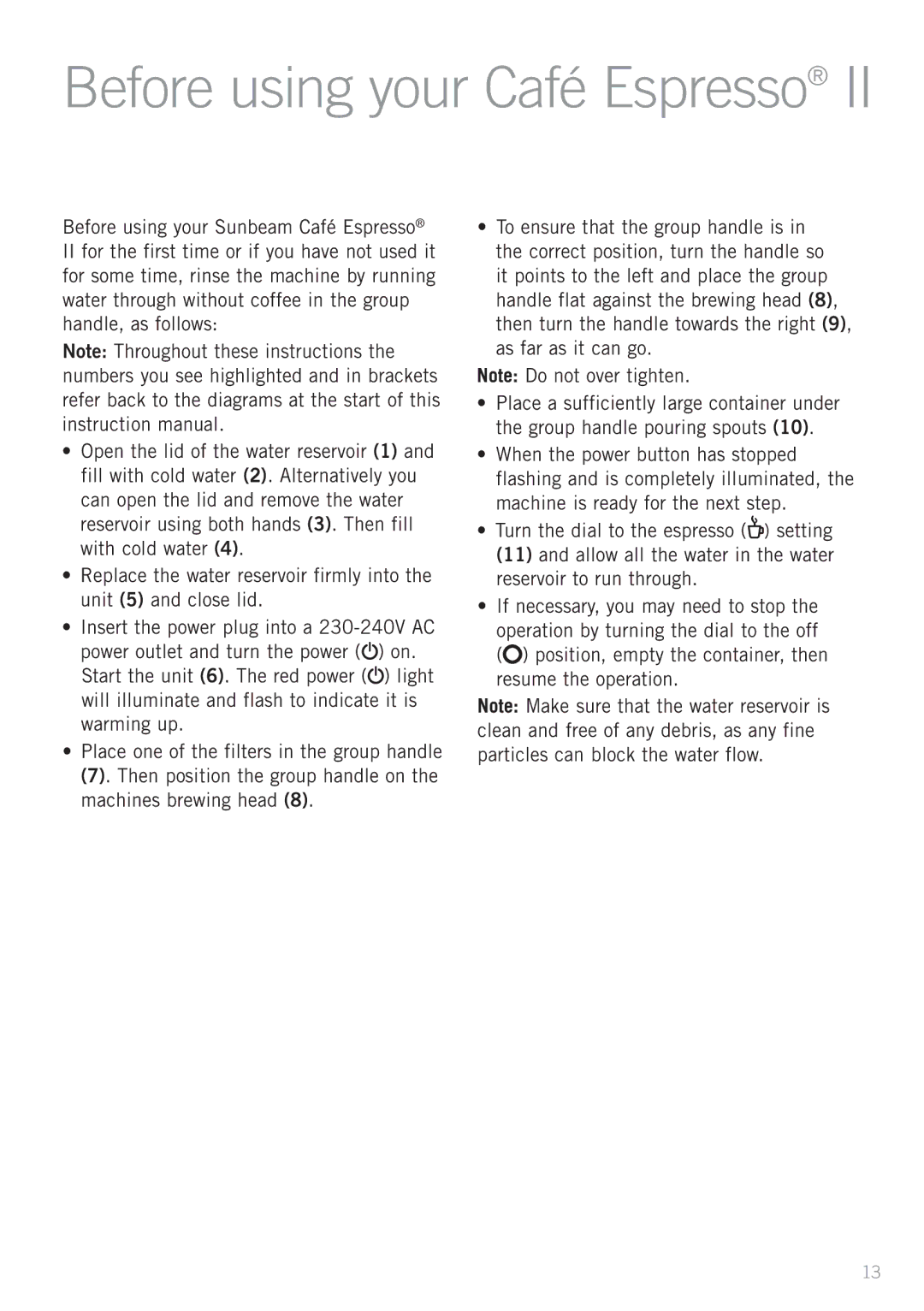 Sunbeam EM3820 manual Before using your Café Espresso 