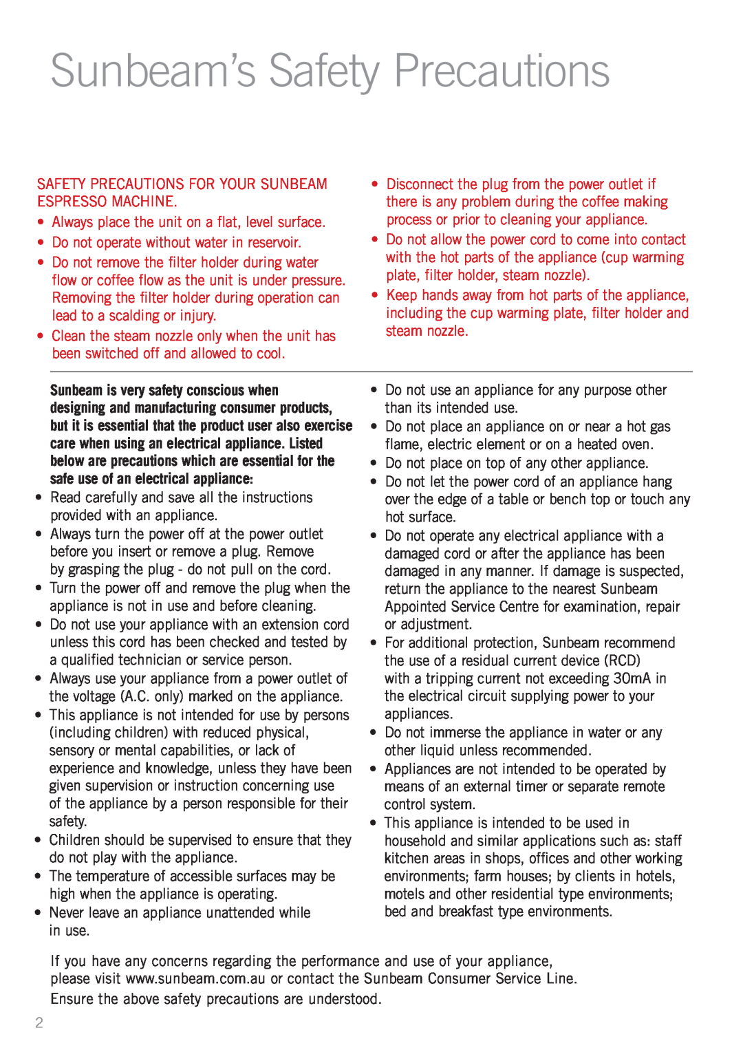 Sunbeam EM3820 manual Sunbeam’s Safety Precautions 