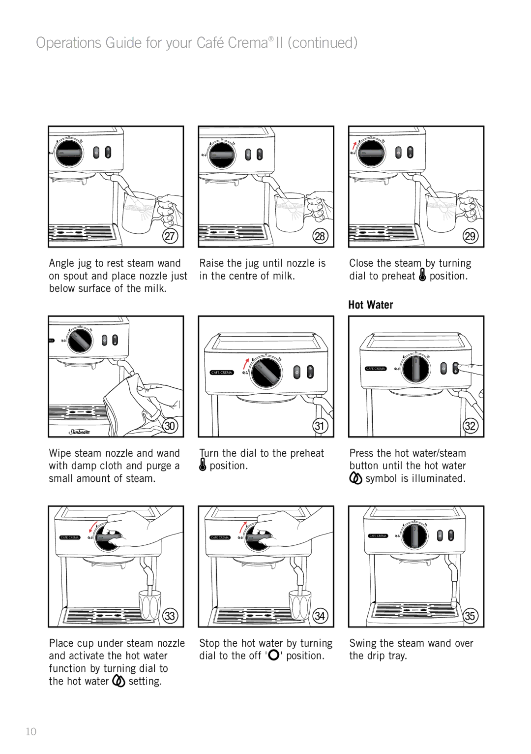 Sunbeam EM4820 manual Hot Water 