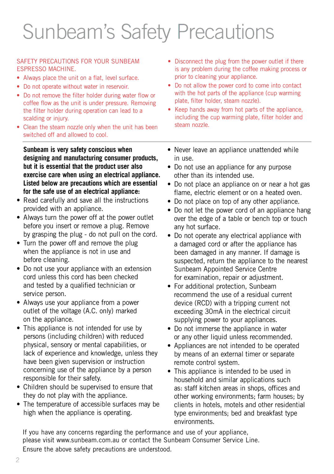 Sunbeam EM4820 manual Sunbeam’s Safety Precautions, For examination, repair or adjustment 