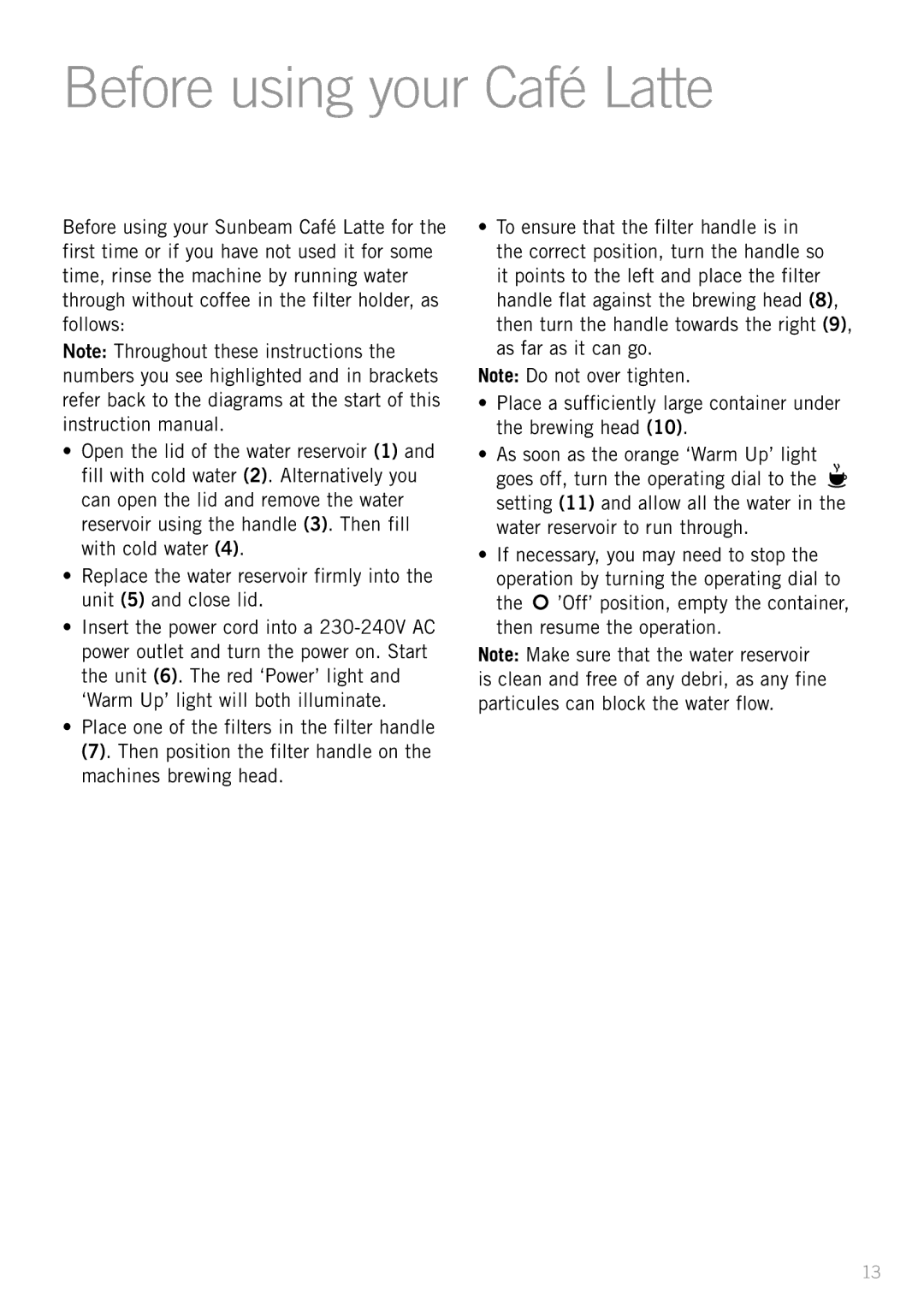 Sunbeam EM5400B manual Before using your Café Latte 