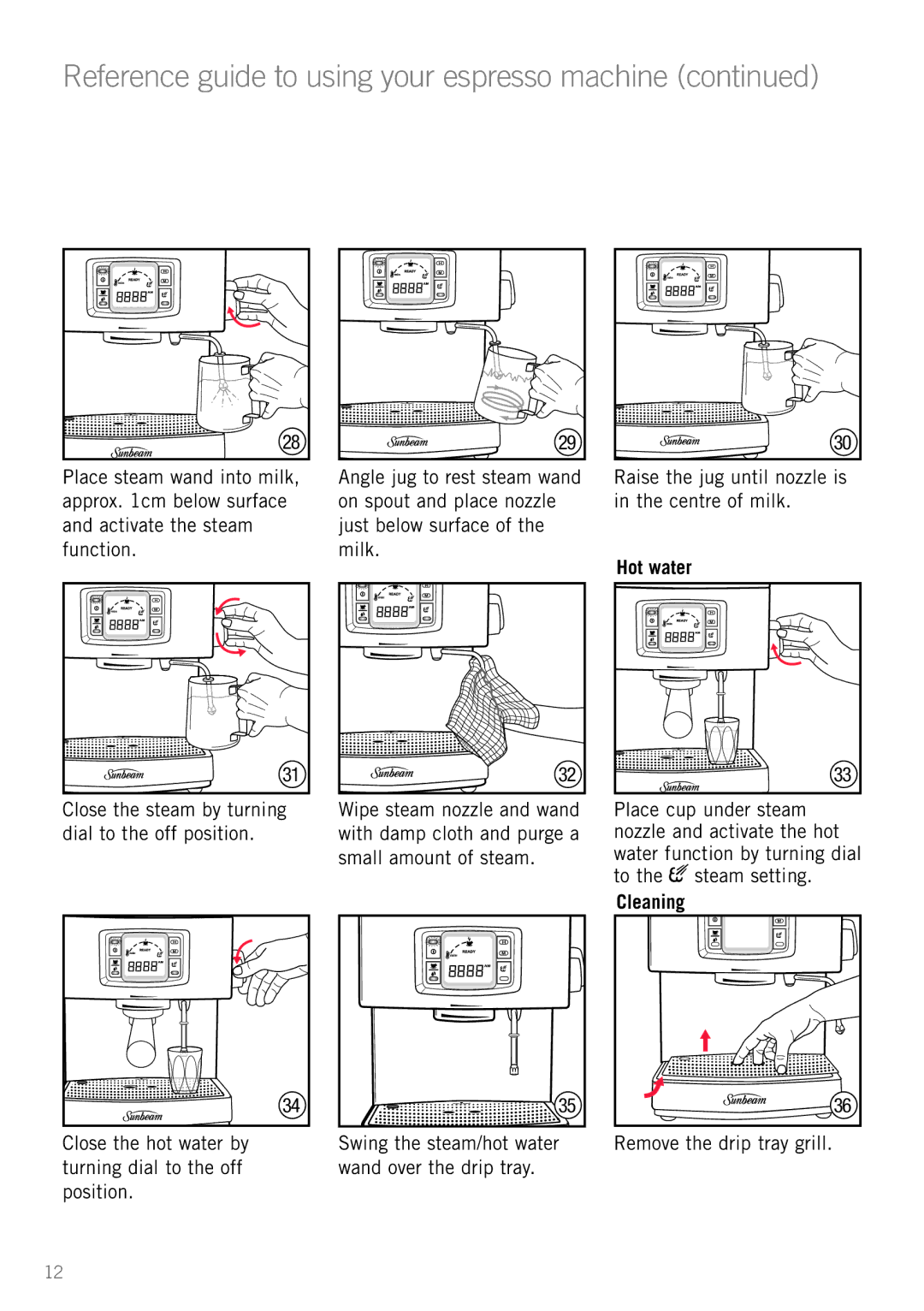 Sunbeam EM5600 manual Hot water, Cleaning 