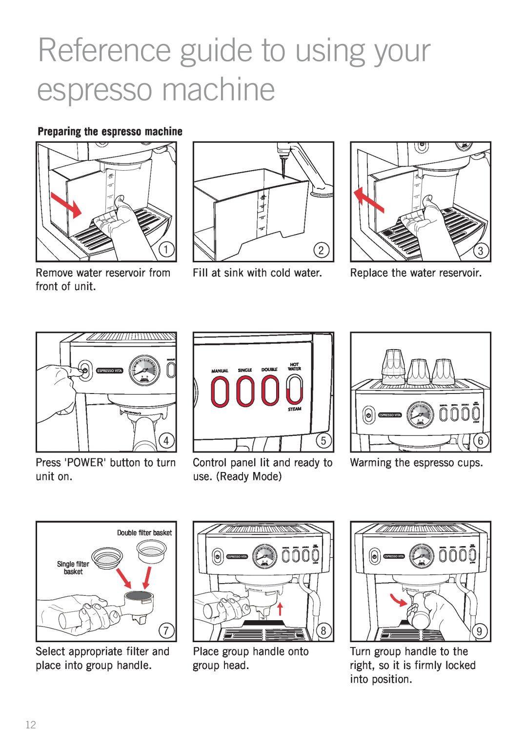 Sunbeam EM6200 manual Reference guide to using your espresso machine 