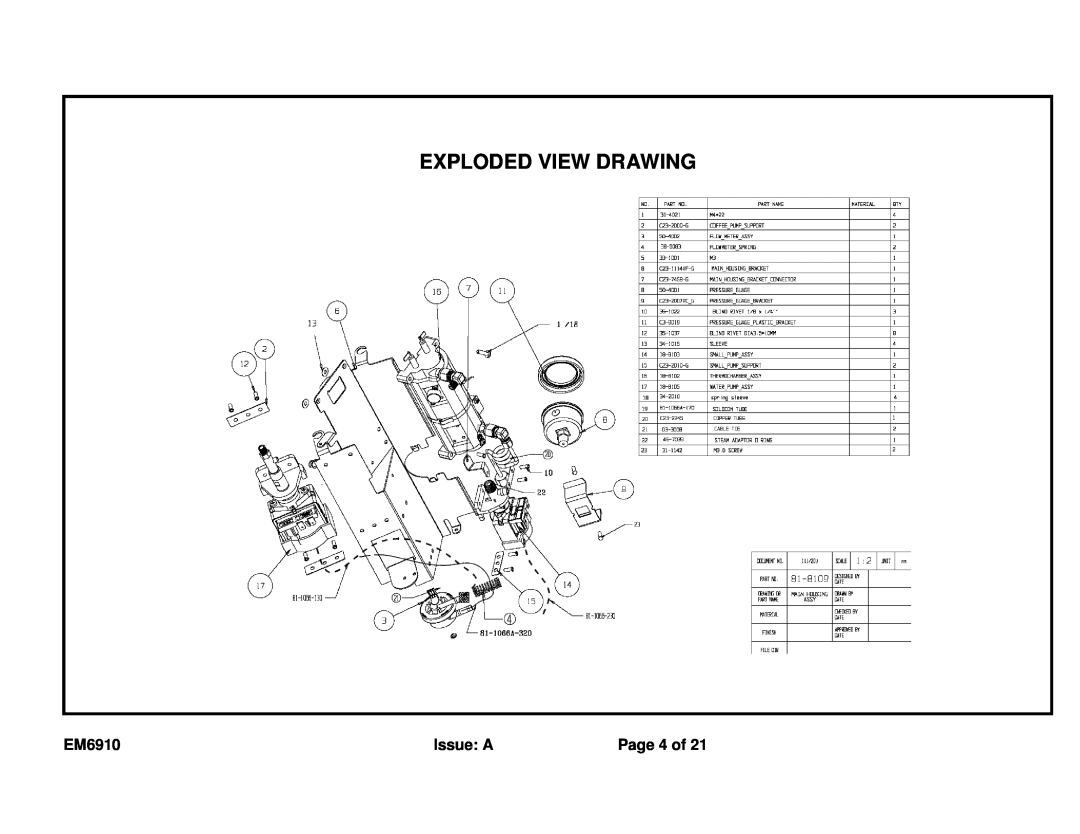 Sunbeam EM6910 service manual Exploded View Drawing, Page 4 of, Issue A 