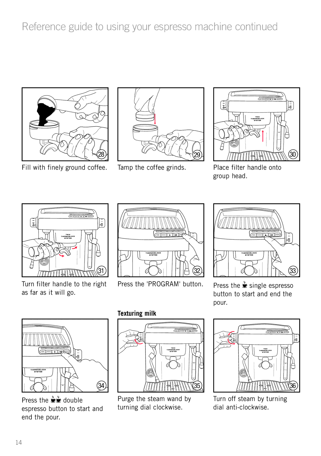 Sunbeam EM8900 manual Texturing milk, Press the double espresso button to start and end the pour 