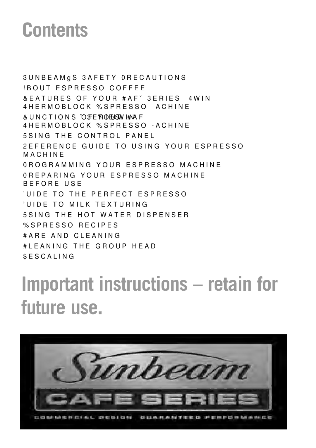 Sunbeam EM8900 manual Contents, Important instructions retain for future use 