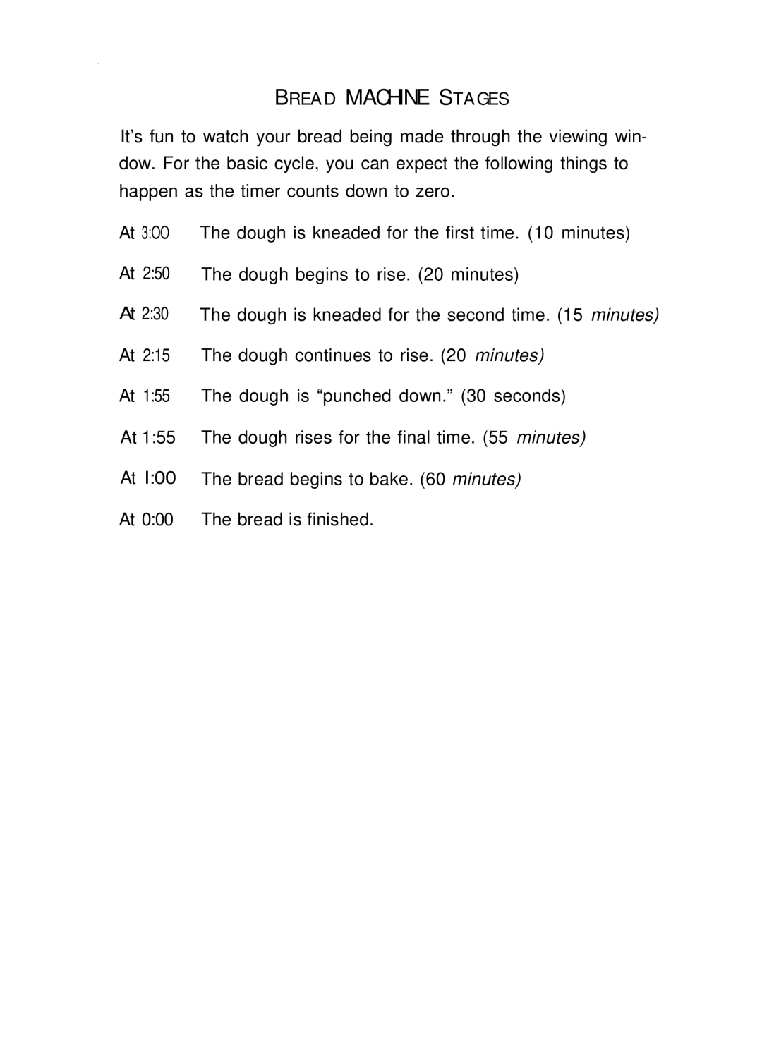 Sunbeam EXPRESSBAKETM Breadmaker user manual E a D Machine S T a G E S 