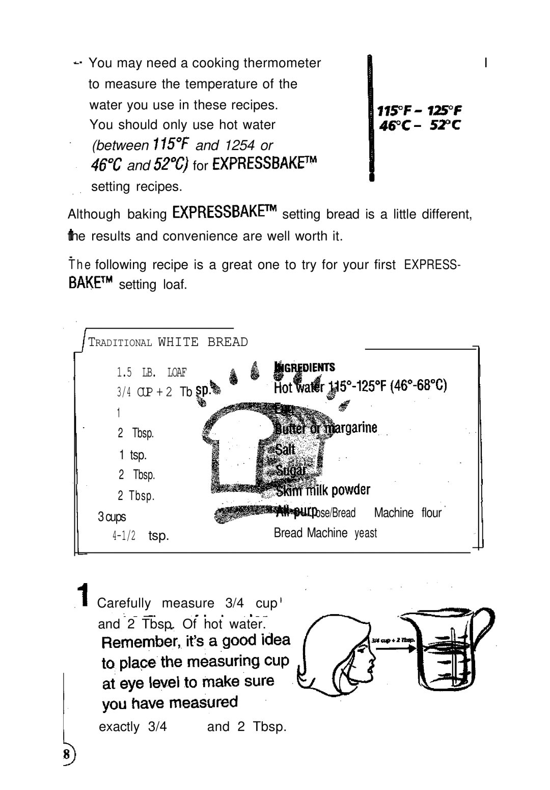 Sunbeam EXPRESSBAKETM Breadmaker user manual Tbsp Tsp 