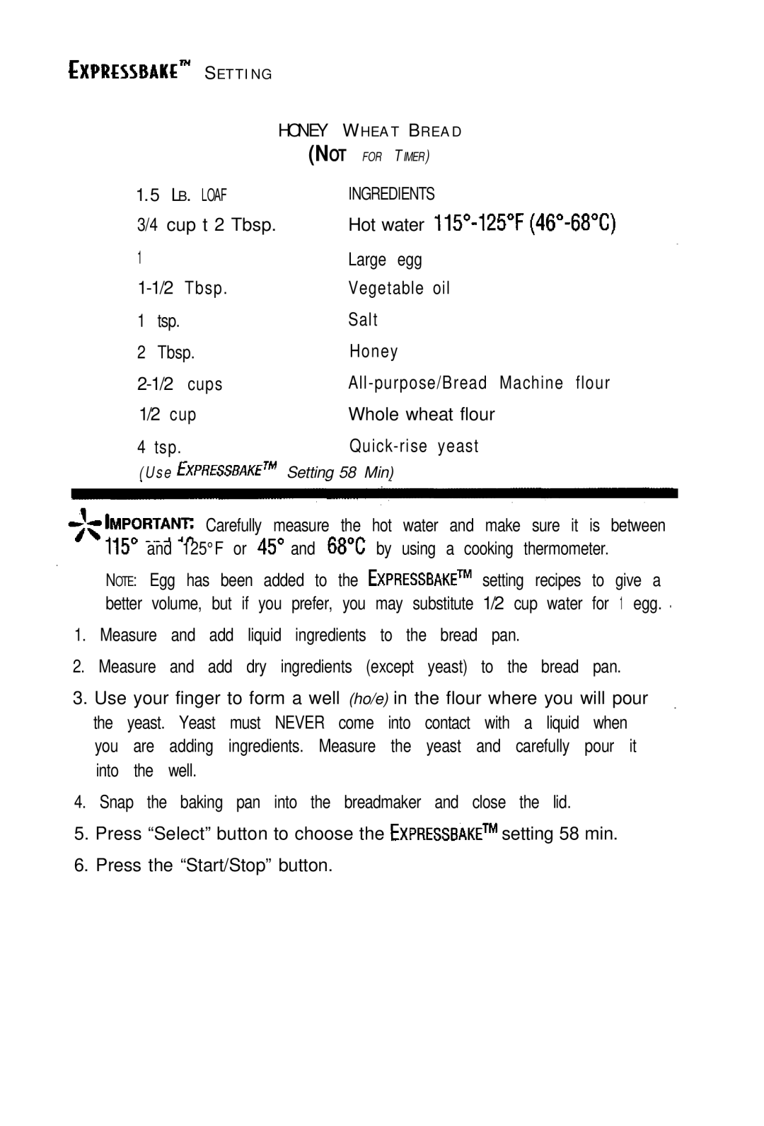 Sunbeam EXPRESSBAKETM Breadmaker user manual LB . Loaf 