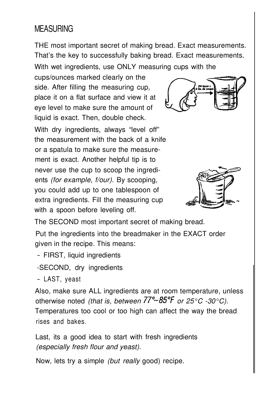 Sunbeam EXPRESSBAKETM Breadmaker user manual Measuring 