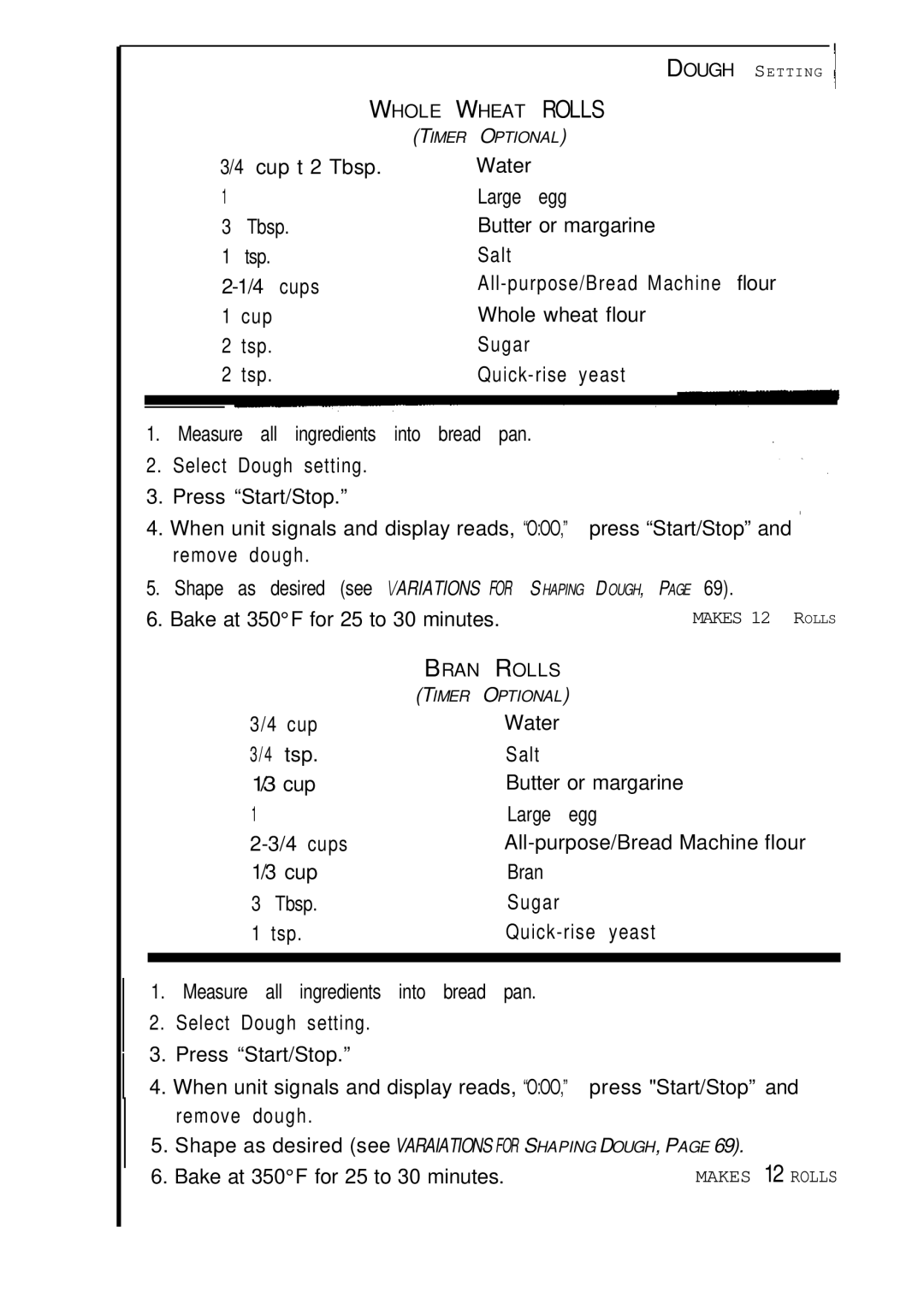 Sunbeam EXPRESSBAKETM Breadmaker user manual Rolls 