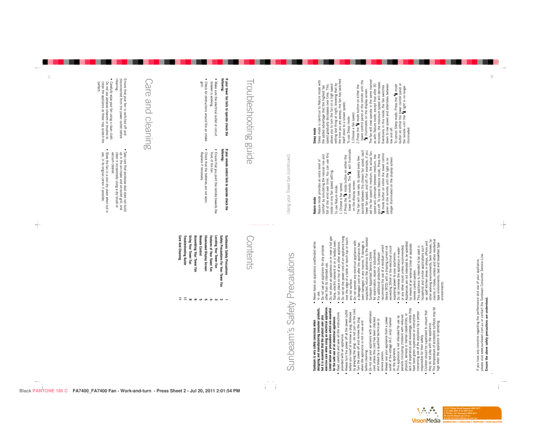 Sunbeam FA7400 manual Contents 