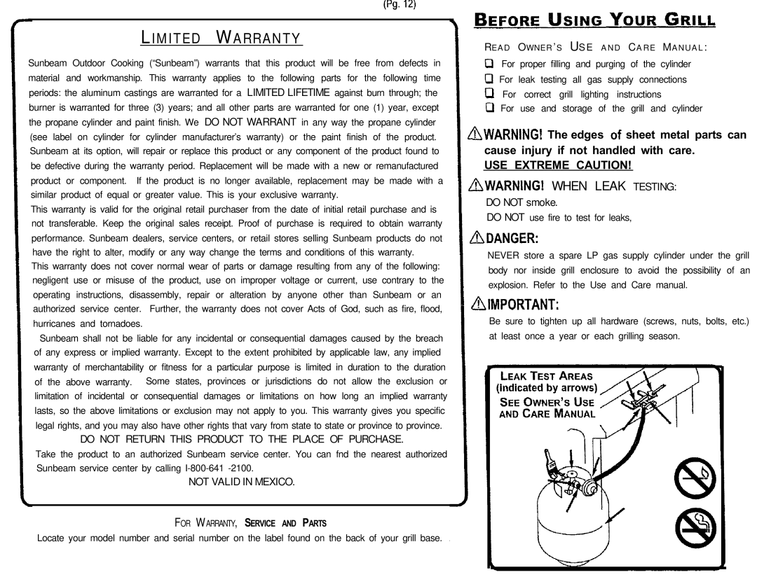 Sunbeam FG5303W manual When Leak Testing 