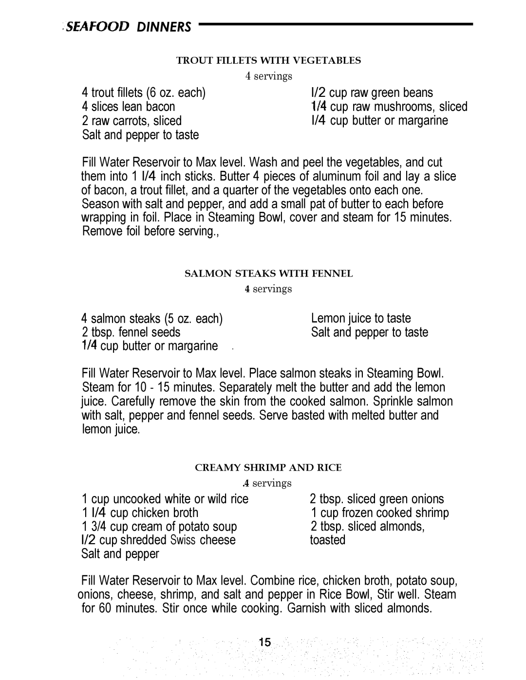 Sunbeam FOOD STEAMER manual Dinners 