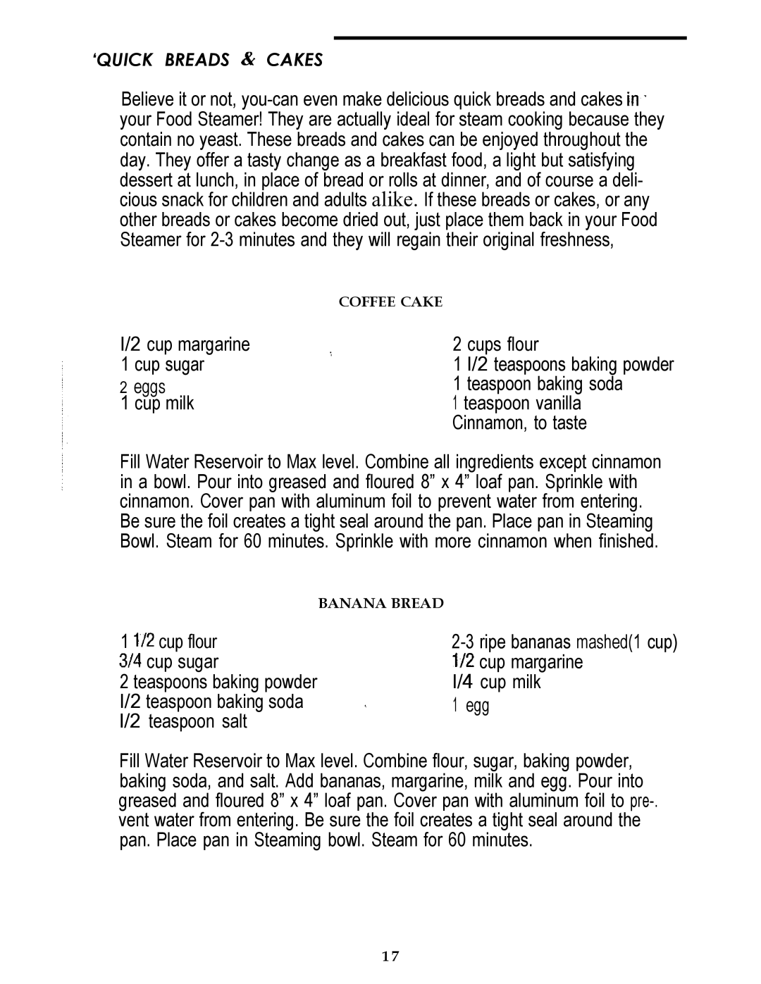 Sunbeam FOOD STEAMER manual Cup margarine Cups flour Cup sugar 