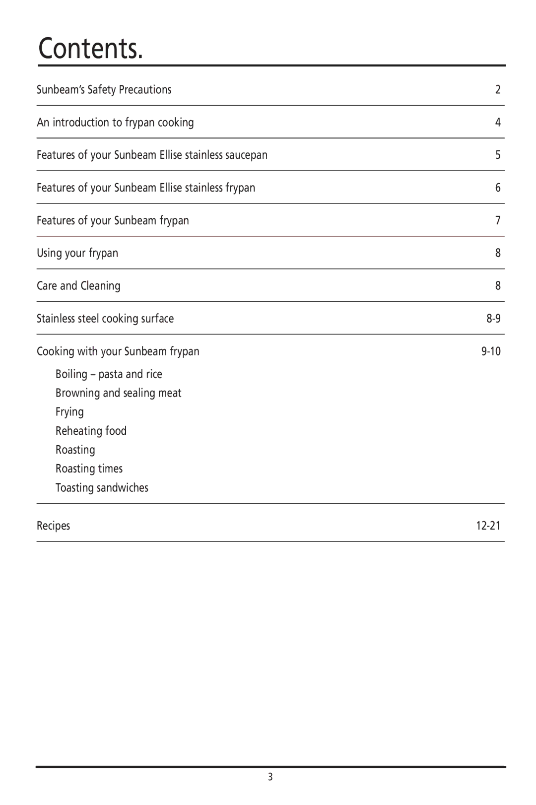 Sunbeam FP8400, FP8600 manual Contents 