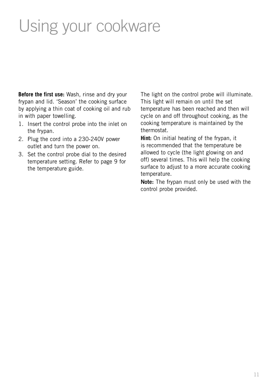 Sunbeam FP8910, FP8610, FP8920 manual Using your cookware 