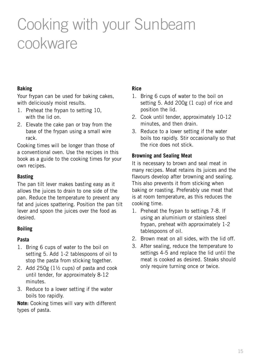 Sunbeam FP8920, FP8610, FP8910 manual Cooking with your Sunbeam cookware 