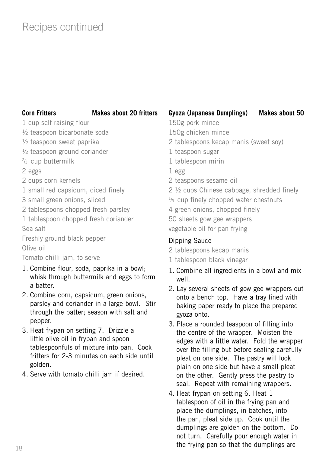 Sunbeam FP8920, FP8610, FP8910 manual Recipes, Corn Fritters, Dipping Sauce 