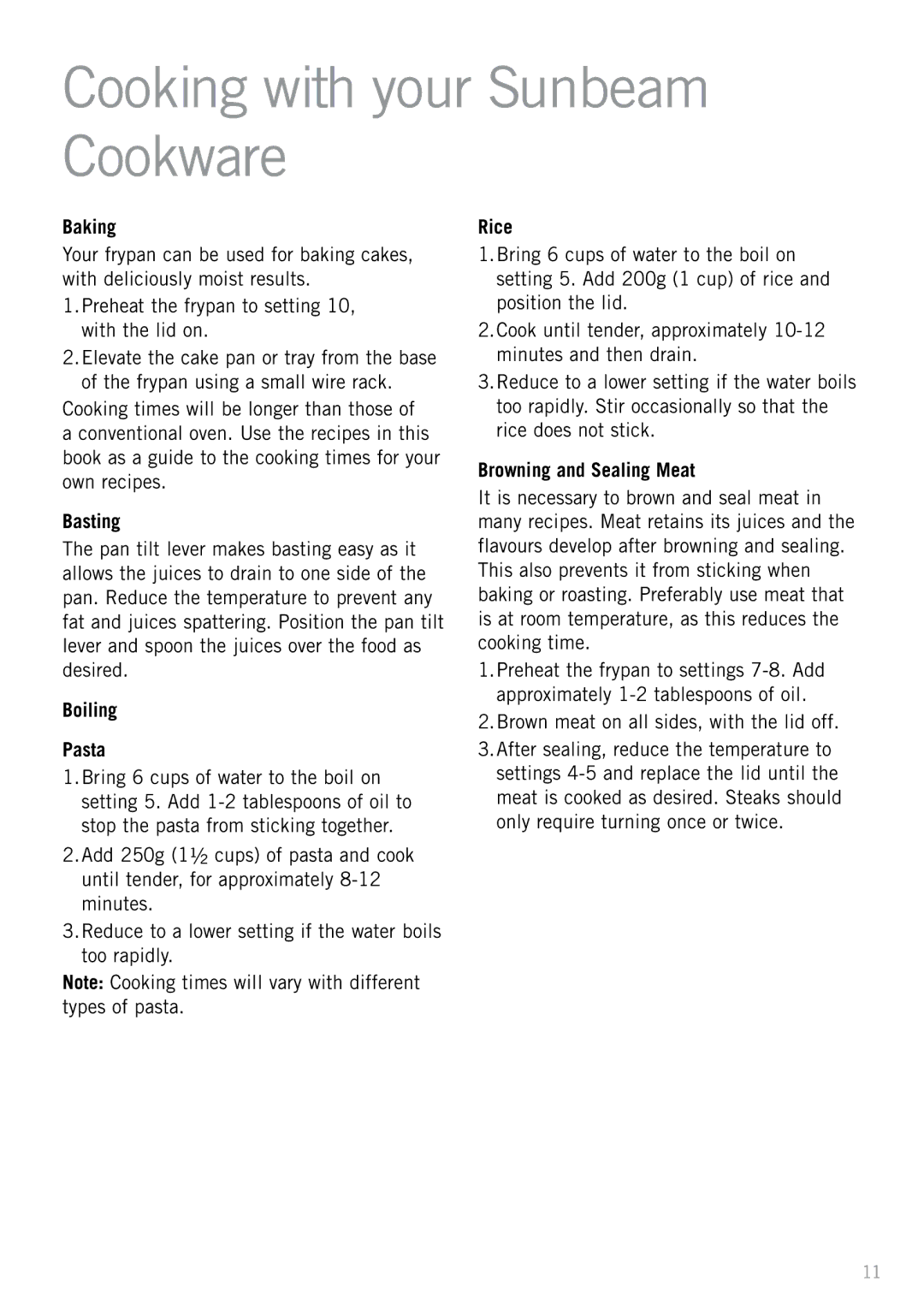 Sunbeam FP8910, FP8610 manual Cooking with your Sunbeam Cookware 