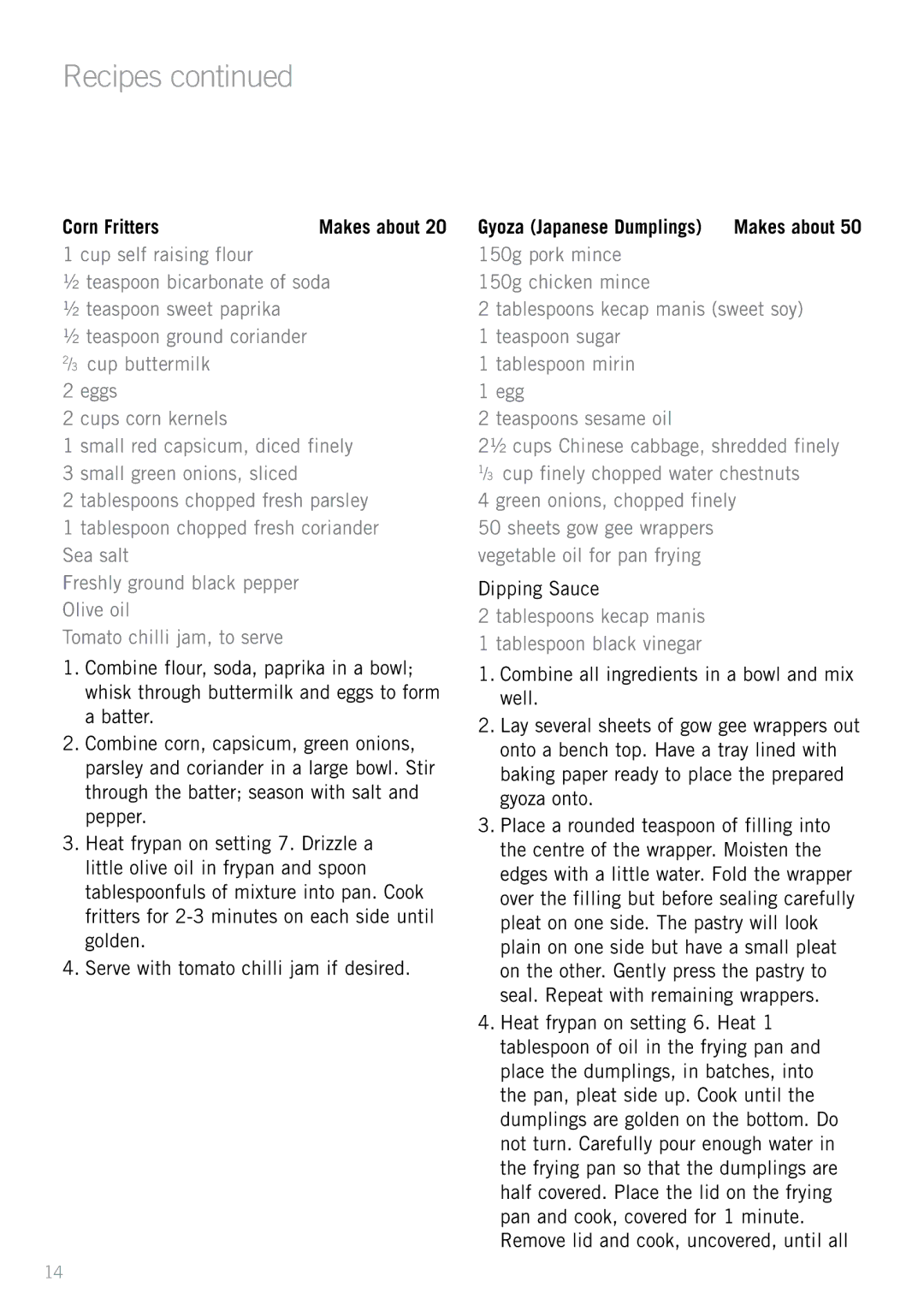 Sunbeam FP8610, FP8910 manual Recipes, Corn Fritters 