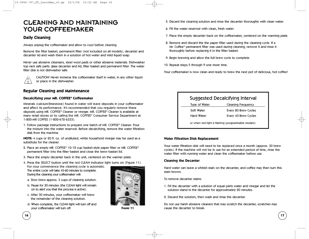 Sunbeam FT user manual Cleaning and Maintaining Your Coffeemaker, Daily Cleaning, Regular Cleaning and Maintenance 