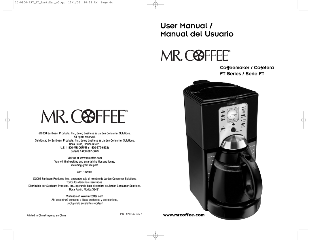 Sunbeam user manual Coffeemaker / Cafetera FT Series / Serie FT 
