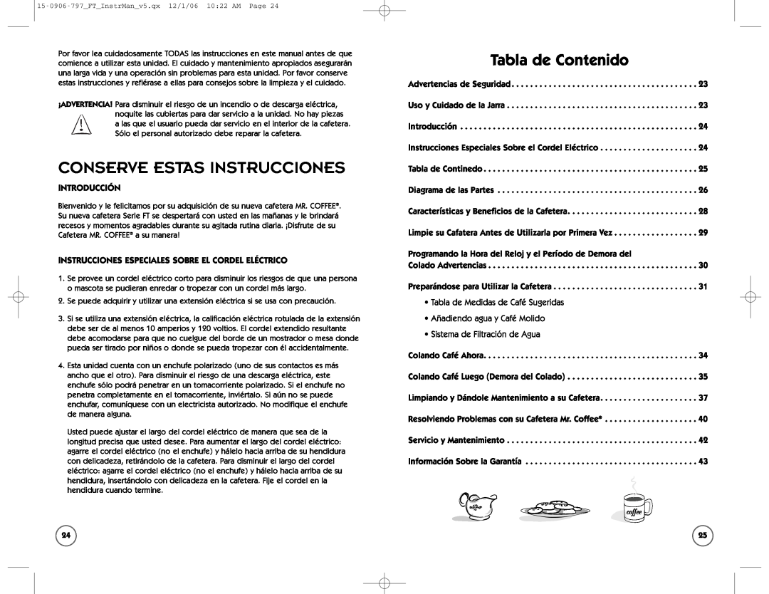 Sunbeam FT user manual Conserve Estas Instrucciones, Tabla de Contenido, Introducción 