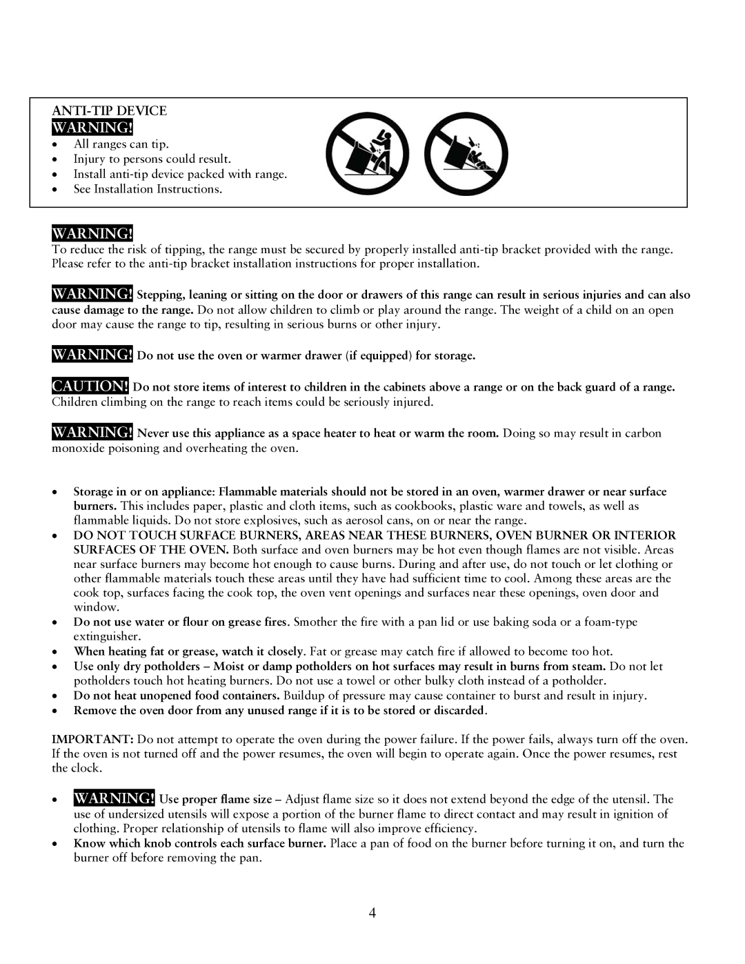 Sunbeam Gas Ranges user manual ANTI-TIP Device 