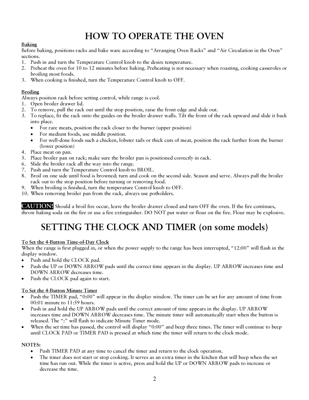 Sunbeam Gas Ranges user manual HOW to Operate the Oven, Baking, Broiling, To Set the 4-Button Time-of-Day Clock 